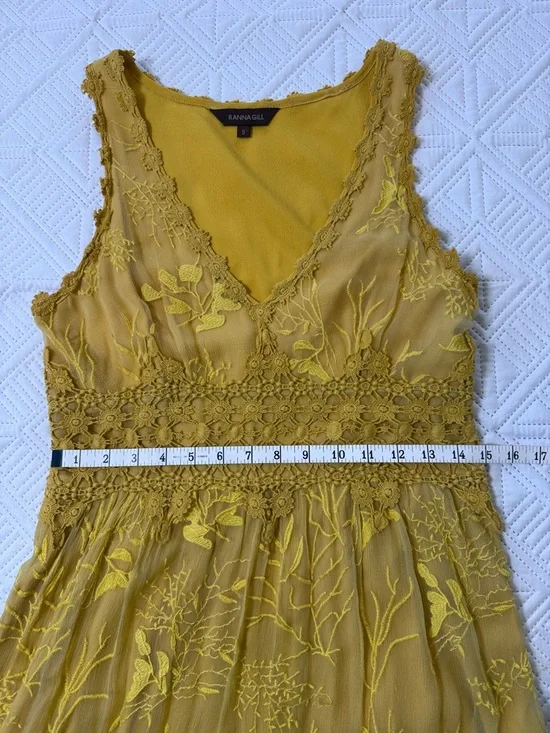 Anthropologie Ranna Gill Veronica Yellow Crochet Lace Floral Dress Size S - Picture 7 of 14